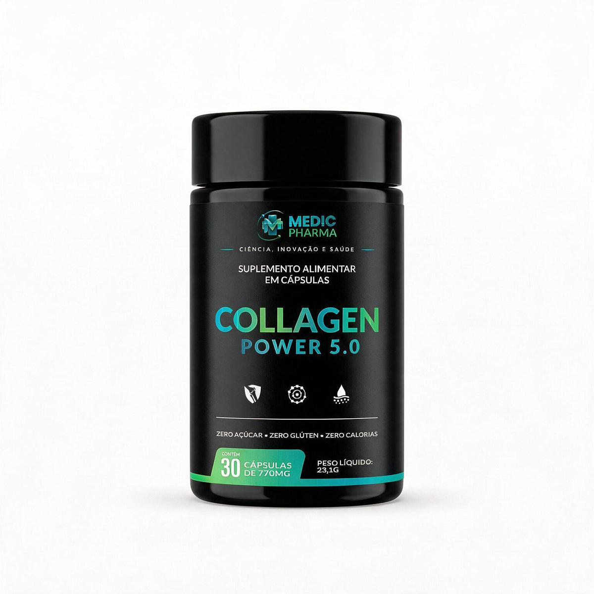 COLLAGEN POWER - MedicPharma - Colágeno Tipo II, Ácido Hialurônico e Cúrcuma