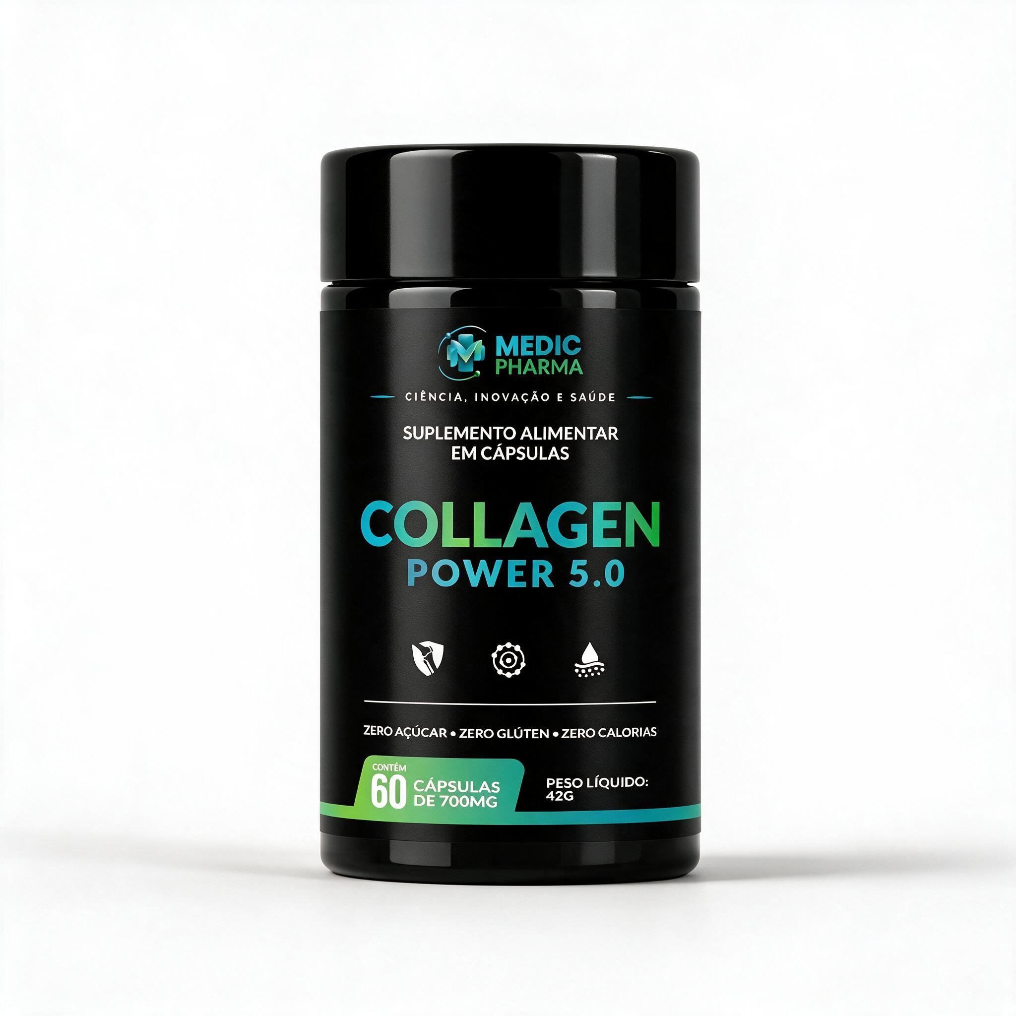 COLLAGEN POWER - MedicPharma - Colágeno Tipo II, Ácido Hialurônico e Cúrcuma